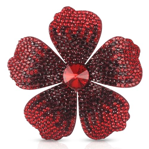 2.9 Inches Created Crystal Hibiscus Hawaiian Flower Hair Clips for Women | Boho Braids Artificial Flower Clips for Hair - color: Red
