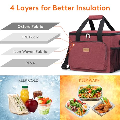 Lifewit Large Lunch Bag, Insulated Lunch Box, Soft Cooler Cooling Tote for Adult Men Women, Burgundy 40-Can (24L) - color: Burgundy, size: Jumbo(24L)