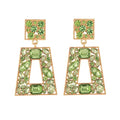 Rhinestone Rectangle Statement Earrings Colorful Crystal Geometric Drop Dangle Earrings for Women Prom Party - color: Lime Green