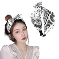 Boho Knotted Bow Hairbands with Paisley Print - Rabbit Ear and Bowknot Designs for Women and Girls, Hair Accessories - color: white