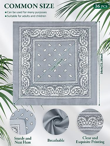 Unittype 36 Pieces Paisley Bandana Cowboy Bandanas Sports Novelty Headband Square Scarf Outdoor for Western Party Costume - color: Light Gray, style: Simple Style