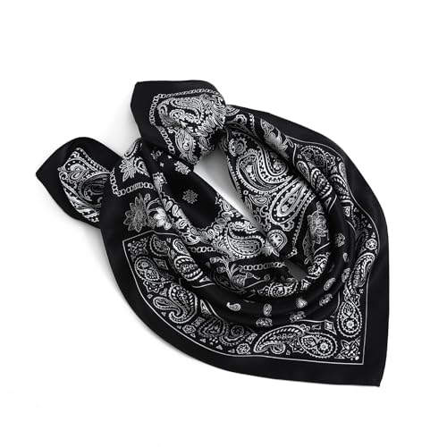 STARWHISPER 100% Pure Mulberry Silk Square Scarf-27''x27 Lightweight Hair Scarves Headscarf Night Sleeping with Gift Packed - color: Black Paisley Quartet