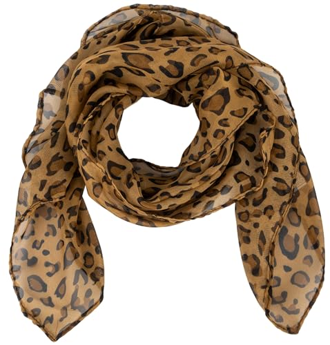 Mealah Lightweight Leopard Print Scarves for Women 27.5 × 27.5 inches Square Elegant Wrap Neck Scarf Feeling Head Scarf - color: Deep Coffee