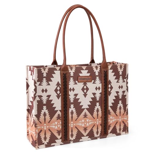 Wrangler Aztec Tote Bag for Women Boho Shoulder Purses and Handbags - color: Angel Diamond Camel