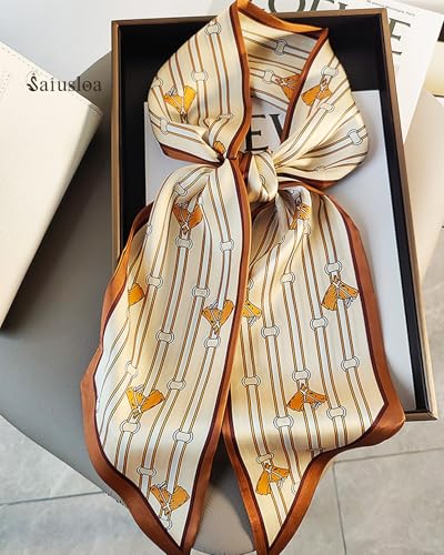 Purse Scarf For Handbags Head Scarves For Women's Hair Bags Scarfs Long Skinny Scarves Fashion Silky - color: A19-brown Saddle