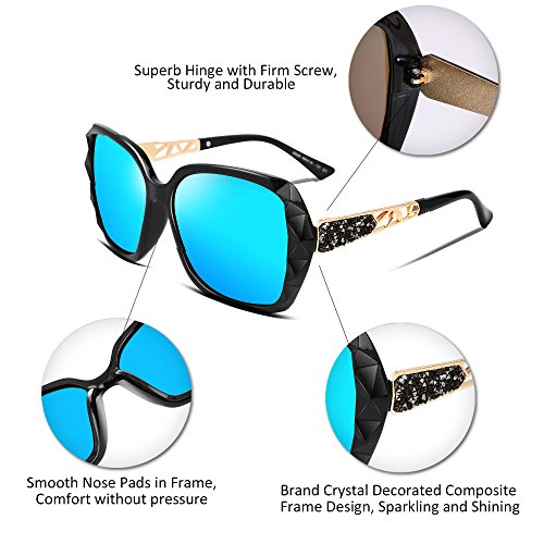 FEISEDY Polarized Women Square Sunglasses Sparkling Composite Shiny Frame B2289 - color: Ice Blue
