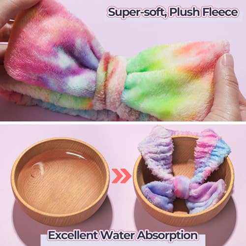 LEOBRO Makeup Headband, Spa Headbands, Skincare Headbands for Women, Headband for Washing Face, with Hair Band, Hair Scrunchies, Gifts for Teens, Girls, Women (Rainbow/Hot Pink/Violet) - color: Rainbow, Hot Pink, Violet