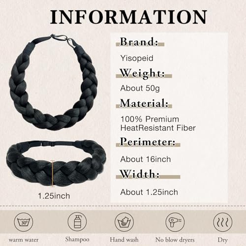 Black Braided Headbands Hair Piece for Women Synthetic Hair Head Bands Handmade Braid Hairband Hair Accessories Elastic Stretch Headwrap Braided Hair Band - color: 1B-Natural Black