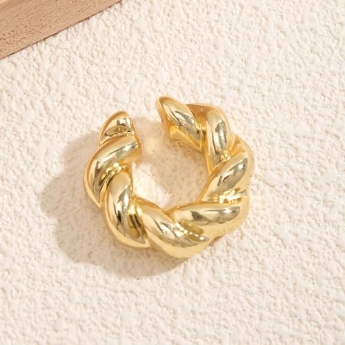 Gold Ear Cuff Earrings for Women Non Piercing 14K Gold Plated/Silver Cuff Clip On Cartilage Hoop Shining Cubic Zirconia Twisted Chain Ear Clip On Earring for Women Chunky Ear Cuffs Earrings - color: C-gold