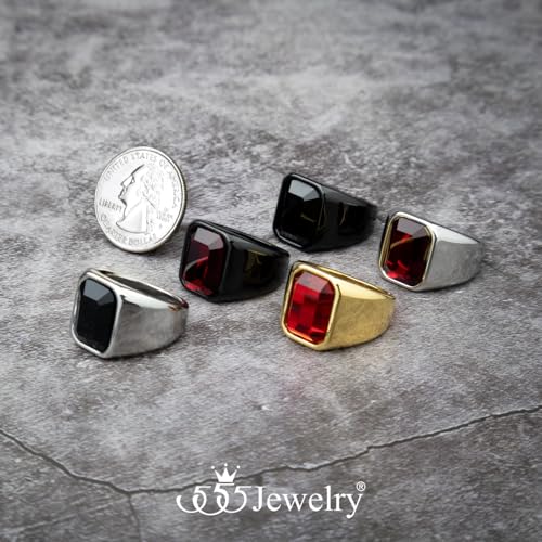 555Jewelry Stainless Steel High Polish Plain Oval Black Onyx Signet Ring for Men - color: Black - Red CZ