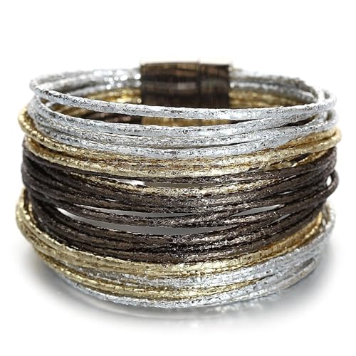 Fesciory Leopard Bracelet for Women, Boho Leather Wrap Multi-Layer Pearl Crystal Bracelet Bangle Jewelry - style: Leather String(GoldBrown)