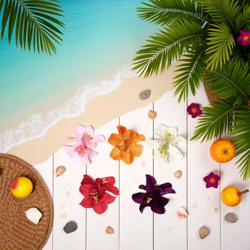 Bohemian Hawaiian Hibiscus Hair Clips and Barrettes in Colors - 5 Pcs Artificial Flower Hairpins for Seaside Holiday, Bridal Headwear
