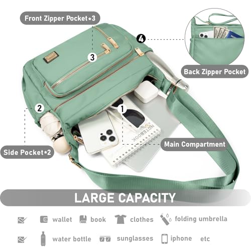 NPBAG Crossbody Bag for Women, Shoulder Purse Handbag Messenger Bag, Trendy Pocketbooks, Waterproof and Multi-Pockets - color: Light Green