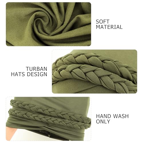 African Women Turban Caps Pre-Tied Twisted Turbans Head Scarf for Women Hair Wraps Cover Beanie Cancer Chemo Headwear - color: 2 Pack Double Twisted Braid: Black, Olive-green