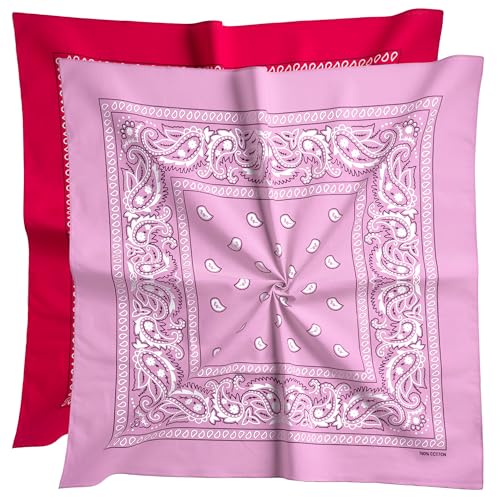 Extra Large Bandana 27” x 27”,100% Cotton bandana for Men and Women，Multi-Purpose Scarf Headbands ，Head Scarfs - color: Rose Red/Pink