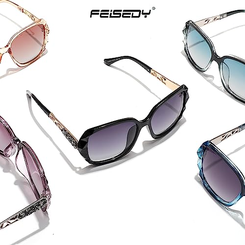 FEISEDY Polarized Women Square Sunglasses Sparkling Composite Shiny Frame B2289 - color: 1 Blue/Fade Smoke