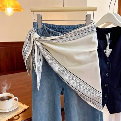 Women Y2K Lace Fringe Hip Scarf Boho Triangle Tassel Waist Cover Up Skirt Wrap Sheer Tie Belt Aesthetic Streetwear - color: E White