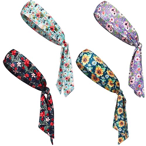 Jutom 4 Pieces Tie Headbands for Men Women Sports Bandana Hair Band Camo Headbands Elastic Sweat Wicking Karate Adjustable Non Slip Hairband for Yoga Workout Running - color: Vibrant Color