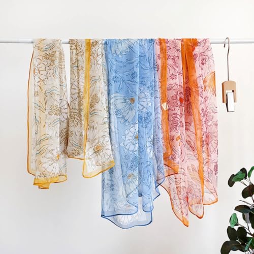 MINIDORA Lightweight Scarves for Women Elegant Floral Pattern Scarf Shawls Sunscreen Head Shawls - color: Style 13-pink