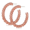 Rhinestone Hoop Earring for Women Sparkly Crystal Wrapped Hoop Dangle Earrings Statement Boho Gold Black Plated CZ Hoop Earring - color: D: pink crystal