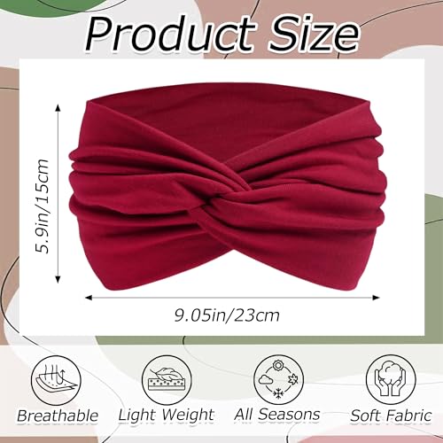 6 Pack Boho Headbands for Women Wide Twist Knotted Head Wraps Turban Stretchy Leopard Hair Bands Elastic Non-Slip Workout Head Wraps Accessories (Soild Color 2) - color: Soild Color 2