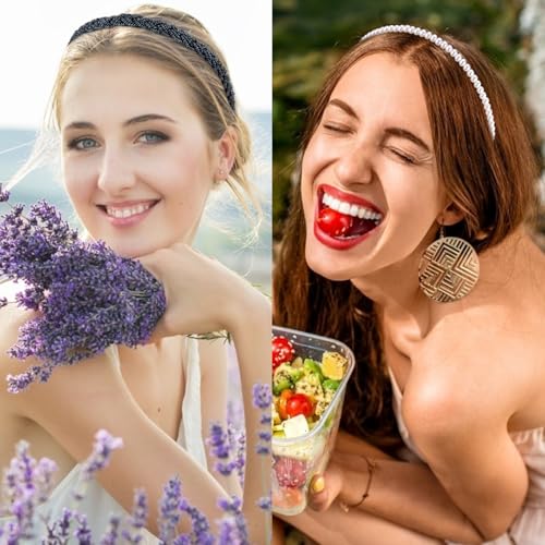 VELSCRUN Headbands for Women 7 Pcs Different Navy Blue Knotted Solid Pearl Head Bands Non Slip Hair Band for Womens Gilrs Thin Thick Short Hair Fashion Accessories - color: Dark Blue
