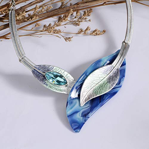 AMYJANE Vintage Statement Jewelry Set - Spring Leaf Flower Floral Plant Necklace Earring Set Crystal Rhinestone Fashion Costume Jewelry for Women Prom Party Unique Gift - style: 2 Leaves Jewelry Set Blue