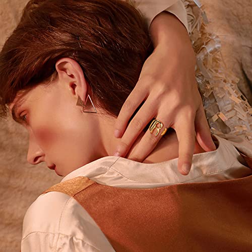 FindChic Customizable Initial Ring Statement 18K Gold Plated Fashion Cuff Rings for Women Alphabet Letter A to Z Resizable Knuckle Ring (with Gift Box) - color: H