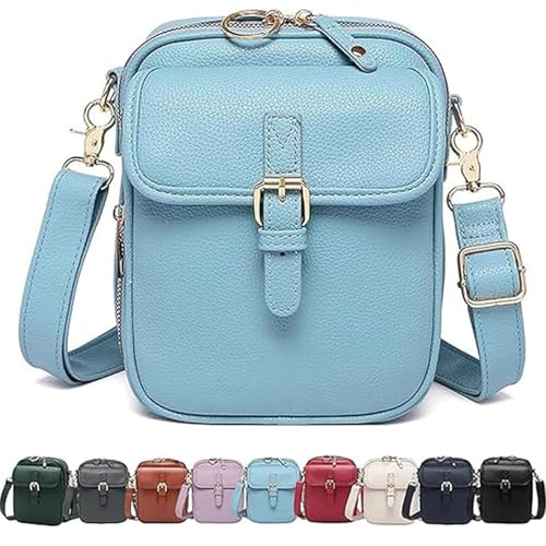 Leather Crossbody Bag for Women,Anti-Theft Messenger Bag with Large Capacity,Built-in Purse Card Slots Shoulder Sling Bag - color: Light Blue