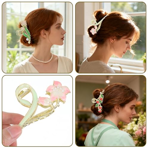8 Pcs Metal Hair Claw Clips for Women - Large Strong Hold Floral Design Non-Slip Zinc Alloy Barrettes Clamps Accessories for Long Thick Thin Curly Hair Styling Essentials