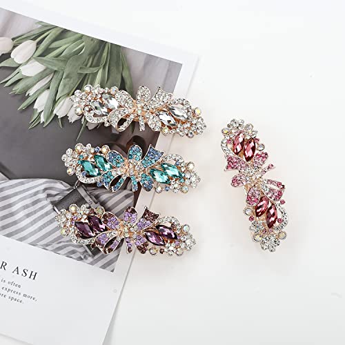 inSowni 4 Pack Luxury Glitter Sparkly Jeweled Gems Korean Decorative Crystal Rhinestone Flower Strong Metal French Barrettes Snap Alligator Hair Clips Headpieces Accessories for Women Girls - color: 4pcs Set F