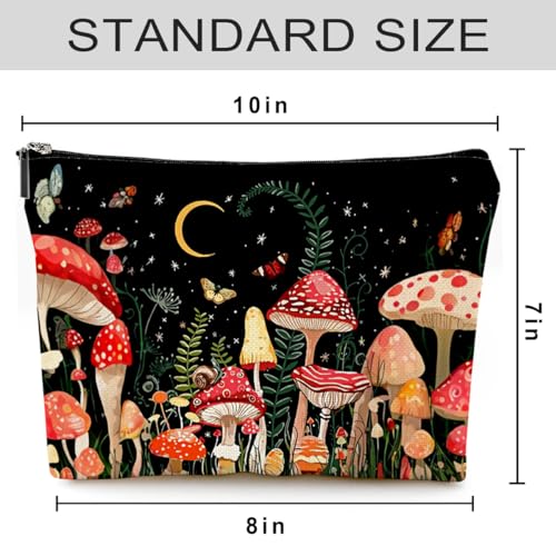Small Makeup Bag for Purse Cute Canvas Waterproof Cosmetic Bags for Women Zipper Travel Toiletry Pouch-Mushroon Makeup Bags - color: Mushroon Makeup Bags