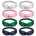 8PCS Silk Headbands, Stretchy Adjustable Satin Headband Elastic Twisted Hair Wrap Twist Knotted Head Band Satin Headwear for Women Girls Hair Accessories