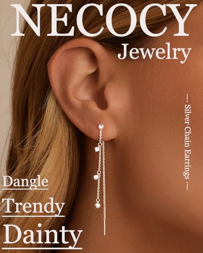 NECOCY Gold Dangle Earrings for Women Non Tarnish 14K Gold Plated Drop Wedding Hypallergenic Earring Dainty Long Hanging Chain CZ Pearl Threader Earrings Trendy Silver Plated Jewelry for Women - style: Silver&Style8