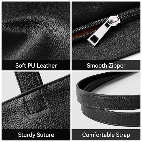 WLLWOO Soft Vegan Leather Tote Bag for Women Large Casual Hobo Handbags Zipper Shoulder Work Daily Weekender Travel Purse - color: Black