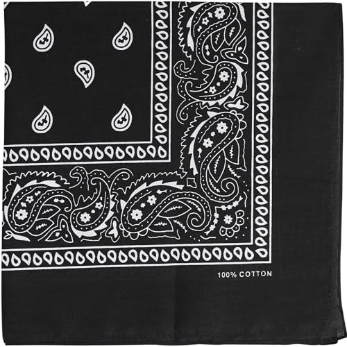 Raylarnia Bandana Multi-Purpose 100% Cotton Headbands for Women, 22 inch Paisley Cowboy Bandanas for Men - color: Black
