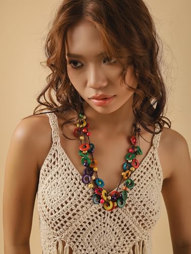 MINACHI Colorful Irregular Beaded Long Necklace, Coated Reflective Glass Beads, Bohemian Vintage Chunky Costume Jewelry for Women - style: Necklace NECK.009