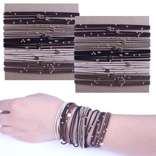 20 PCS Boho Hair Accessories for Women, Ponytail Holders and Bracelets, 5 Neutral Colors, No Damage Elastics for Thick or Thin Hair - color: Multi-color
