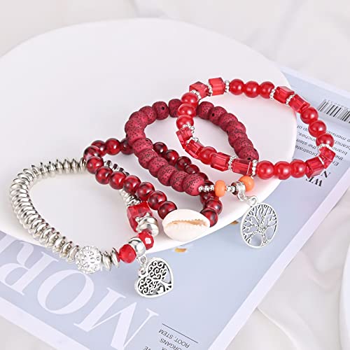 Bohemian Bracelet Sets for Women - 6 Sets Stackable Stretch Bracelets Multi-color Boho Jewelry for Women Hippie Bracelets Dainty Jewelry - color: Tree of Life Bead Bracelets