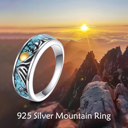 ONEFINITY Turquoise Mountain Rings S925 Sterling Silver Turquoise Ring Jewelry Gift For Women Men (Mountain, 10)