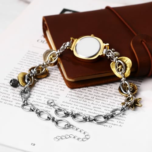 Avaner Women's Choker Watches Necklace: Vintage Retro Handmade Gold Silver Square Boho Style Stainless Steel Analog Quartz Pendant Necklace Watch for Party Costumes