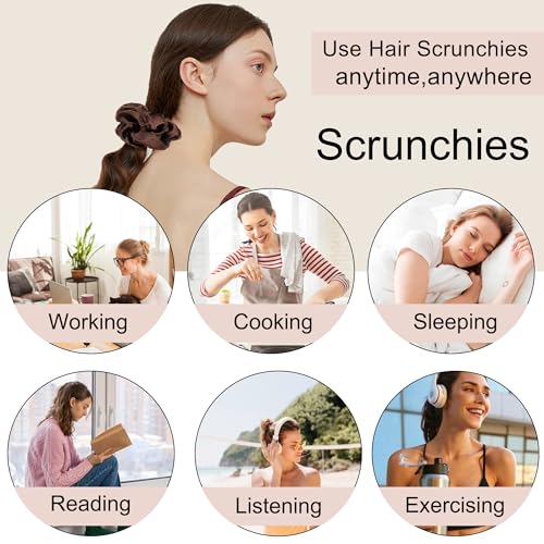 Hair Ties Scrunchies for Women's, Big Scrunchies Both for Thick Hair or Thin Hair Curl Hair No Crease Ponytail Holder No Hurt Your Hair - color: Soft Brown