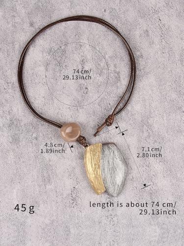 JAOYU Bohemian Necklaces for Women Leather Necklace Wood Pendant Choker Long Brown Necklace Chunky Circle Boho Hippie Jewelry - style: Boho Statement Necklace