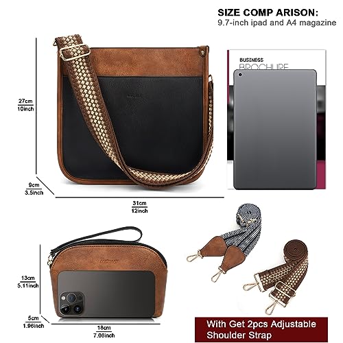 HKCLUF Crossbody Bag Purse for Women 2PCS/Set Leather Hobo Handbag Wallet Set With 2Adjustable Guitar Strap Shoulder Bag | Purse - color: A25-black Brown