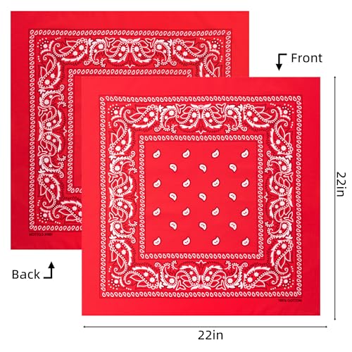 Raylarnia 8 PCS 100% Cotton Bandanas, 22 Inchs Multi-Purpose Bandana Scarfs Headbands for Men and Women - color: 8-red