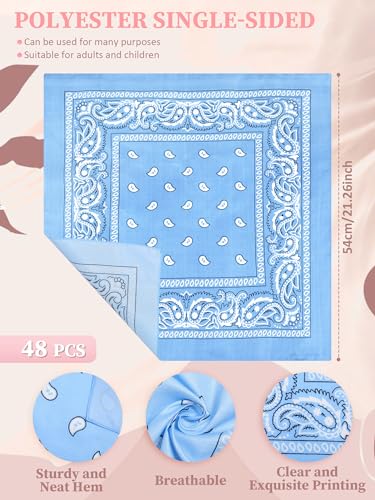 Unittype 48 Pieces Paisley Bandana Novelty Unisex Cowboy Headband Sports Bandannas Scarf Outdoor for Western Party Costume - color: Pastel Color, style: Classic