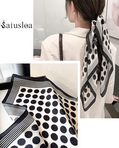 Saiusloa Neck Scarf For Womens Silky Head Scarves Hair Bandanas Square Scarf Fashion Accessories lightweight - color: 2-black Flecks