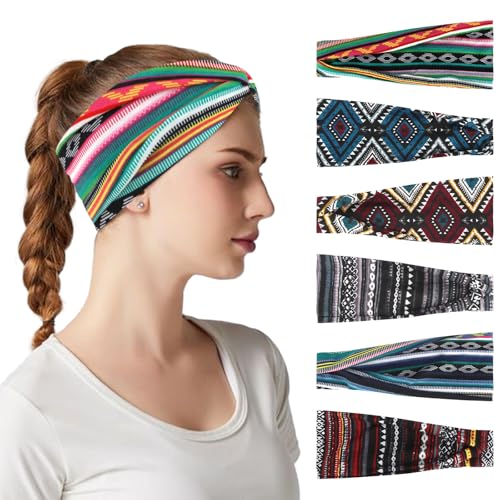 YARIEW 6Pcs Headbands Paisley Bandanas Head Bands Sweat Band Hair Wrap Headwrap Fashion Boho Wide Thick Workout Yoga Elastic Headbands Mens Cooling Running Sports Headband Sweatbands for Women and Men - color: Multi-colored-5