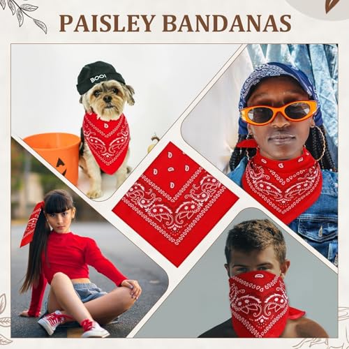 12 Pack Bandanas Unisex Paisley Cowboy Bandanas Bulk Multi Purpose Headband Scarf for Men Women Costume - color: Red, style: Classic