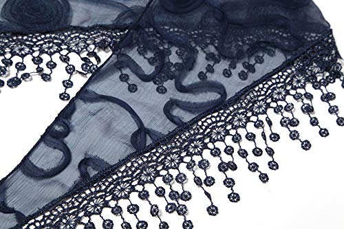 Cindy & Wendy Floral Embroidered Lace Triangle Scarf for Women - color: Navy